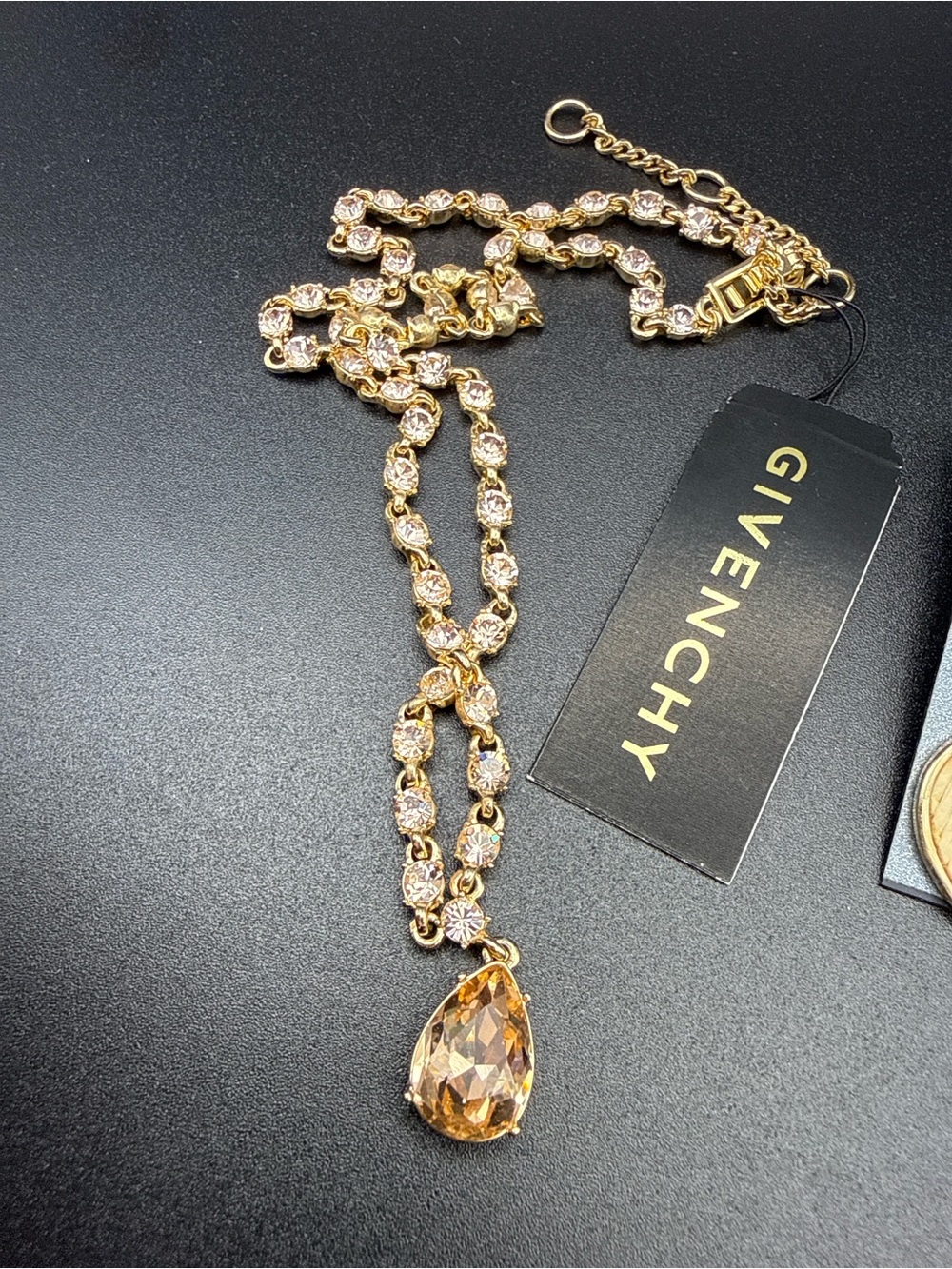 Givenchy Gold Crystal Teardrop Necklace with Champagne Pendant